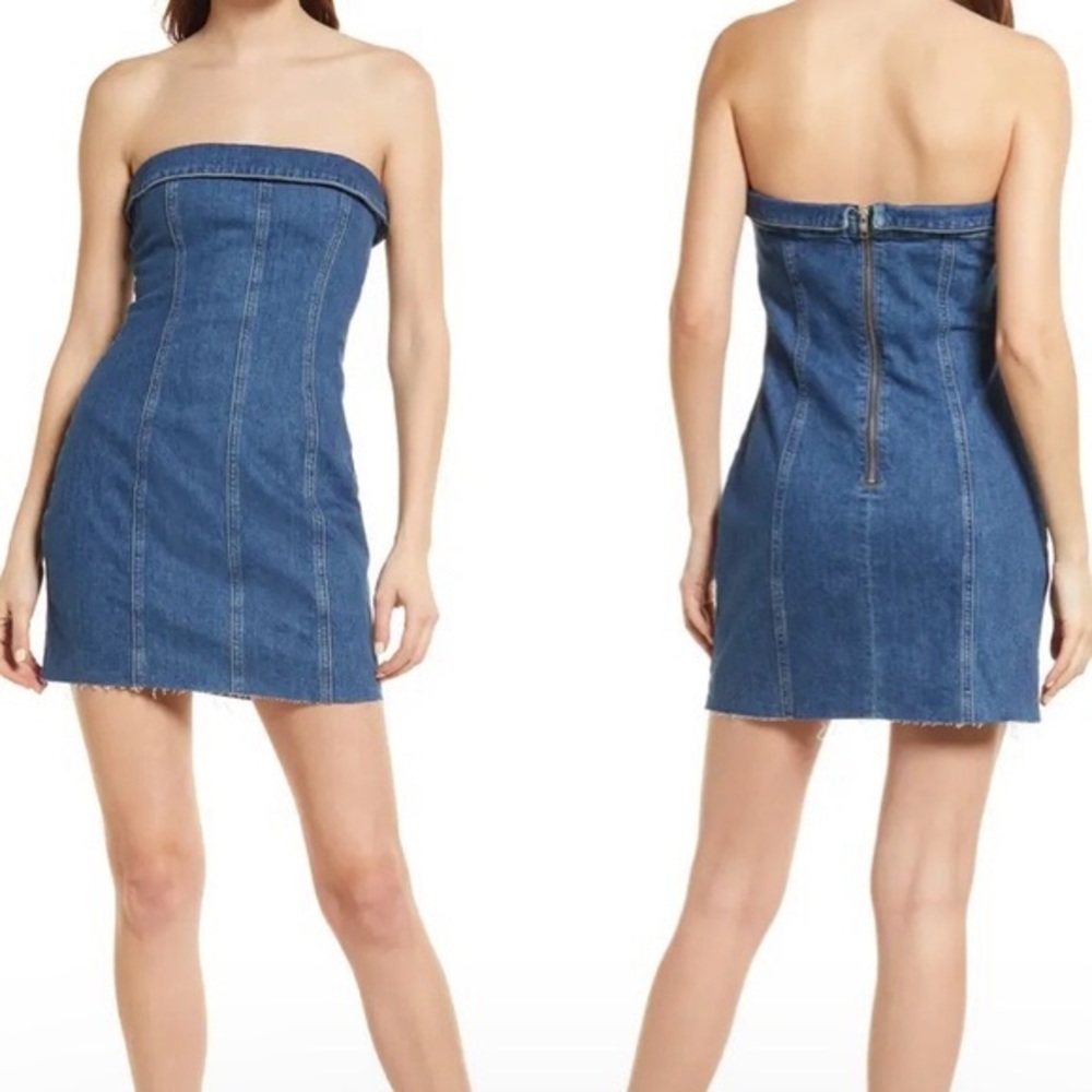 Nwt Reformation Denim Blue Jean Strapless Mini Dress Size 8